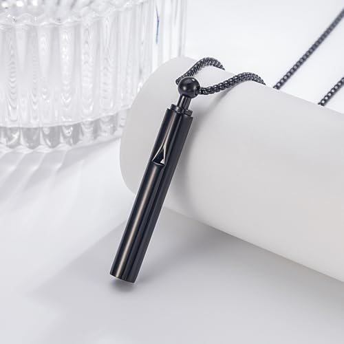 Breathing Easy Necklace, Mindfulness Breathing Stainless Steel Pendant for Stress Relief, Anxiety Management & Smoking Cessation Aid, Intricate Engraving for Men Women - color: Black