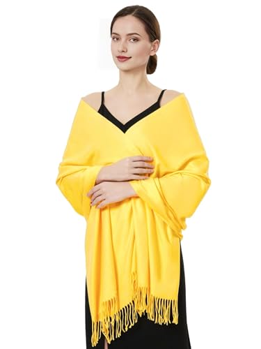 Luxurious Pashmina Feel Scarf & Shawl - Soft Solid Color Wrap for Weddings, Evening Dresses, Gifts - color: Gold