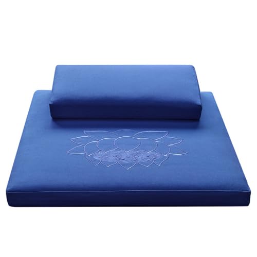 Portable Foldable Meditation Cushion Mat Set with Washable Cotton Linen Cover, Larger Yoga Mat Bolster Floor Pillows Seating for Adults Meditation Accessories blue-70cm - color: Blue, size: 70cm