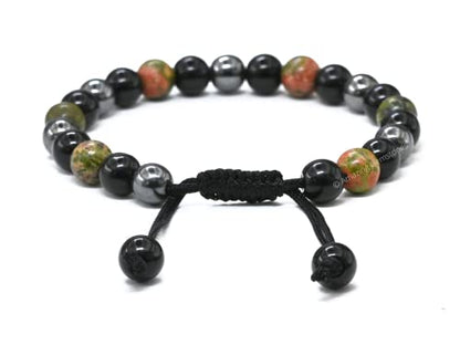 Amazing Gemstone Health Bracelet - Unakite Black Obsidian Hematite Bracelet Set for Men Women Healing Calming Anxiety Stress Relief Gifts Pulseras Para Hombres Mujer Stocking Stuffers (Adjustable) - color: Health