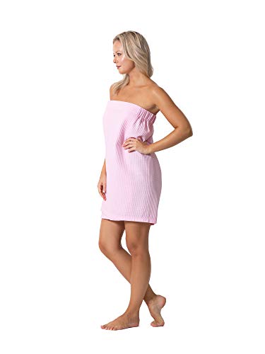 Turkish Linen Women’s Waffle Spa Body Wrap with Adjustable Closure - color: Pink, size: One Size