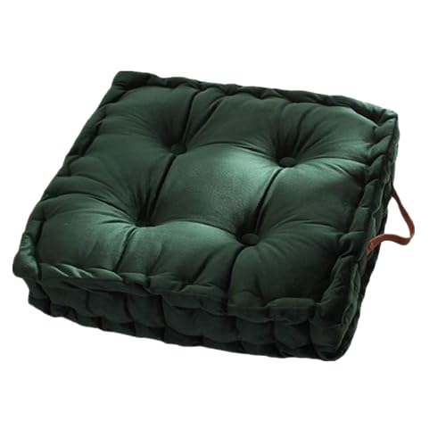 Floor Cushion Pillow, 16.5" Square Floor Cushion Seating for Adults Velvet Thick Meditation Cushion with Handles Decorative Floor Pillow for Yoga Living Room Bedroom Tatami, Dark Green - color: Dark Green/16.5"