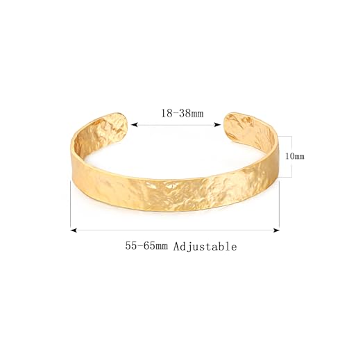 POTESSA 18K Gold Plated Cuff Bracelets Adjustable Dainty Bangle Handemade Jewelry for Women - style: Hammered
