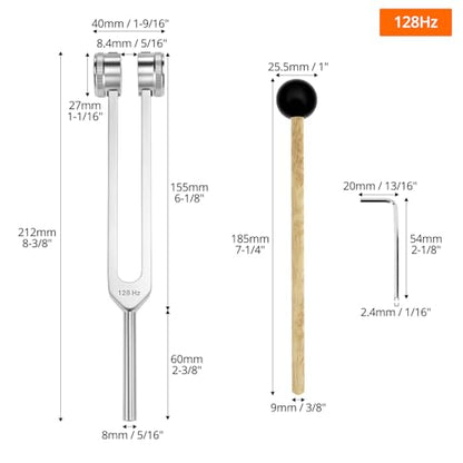 QWORK Tuning Fork 128Hz with Mallet, Stress Relief & Relaxation Chakra Set, Sensory Tuning Fork Activator for Music & Health