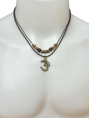 Om Ohm Sanskrit Symbol Yoga Charm Om Symbol Luminous Necklace Chakra Healing Energy Necklace Meditation Jewelry Stainless Steel ,Brass Pendant Necklace Wood Beaded with Adjustable Black Cord Mens Womens