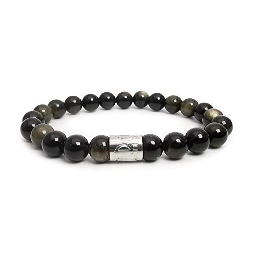 Morchic 8mm Genuine Gemstone Stretch Bracelet for Women Men Unisex, Natural Energy Crystal Stone Beads, Classic Simple Design Cuff Birthday Gift 7.5 Inch - color: Golden Obsidian