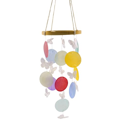 Wind Chimes Outdoor with Round Capiz Shells Butterfly,Ocean Theme Party Decorations Memorial Wind Chimes Suitable for Indoor Front Porch Garden Patio Decoration(Colorful 13inch) - size: Butterfly