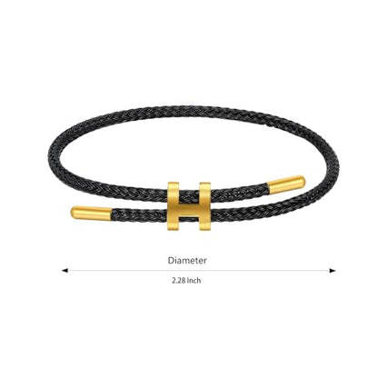 Bracelets for Women Adjustable Charm Bracelet, 18k Gold-plated Buckle Design Titanium Steel Wire Rope Women's Gift Jewelry - color: Black