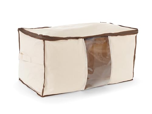 Covermates Canvas Storage Bag for Blankets, Clothes & Décor, 100% Cotton Breathable Fabric, Clear ID Window, Dual Zipper Closure, Carry Handles, Closet Organization, Natural - size: 29W x 17D x 16H