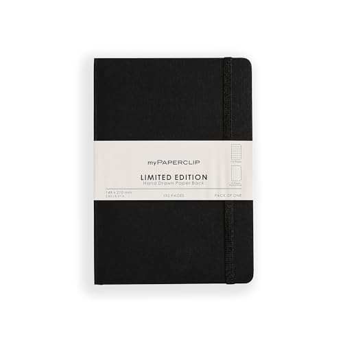 myPAPERCLIP Limited Edition A5 Ruled Notebook | 192 Pages, 100 GSM, Soft Cover, A5 (5.83 × 8.27 in) | Flat Lay | Bookmark & Elastic Closure | Black - color: Black, style: Ruled