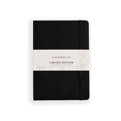 myPAPERCLIP Limited Edition A5 Ruled Notebook | 192 Pages, 100 GSM, Soft Cover, A5 (5.83 × 8.27 in) | Flat Lay | Bookmark & Elastic Closure | Black - color: Black, style: Ruled