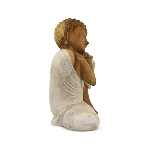 G6 Collection Wooden Serene Sleeping Buddha Statue Hand Carved Figurine Home Decor (16" Tall – Whitewashed) - size: 16" Tall – Whitewashed