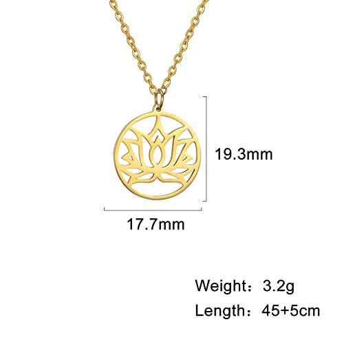 TEAMER Lotus Necklace Stainless Steel Flower of Life Necklace Yoga Meditation Pendant Inspirational Jewelry For Women - color: Style 4 - Gold