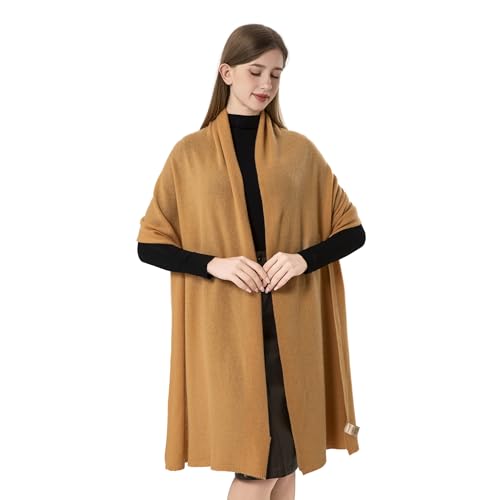 Cashmere Wrap Soft Knitted Scarf Stole for Women Airplane Travel Blanket Shawl 87x28 IN Extra Large Pashmina - color: Deep Camel