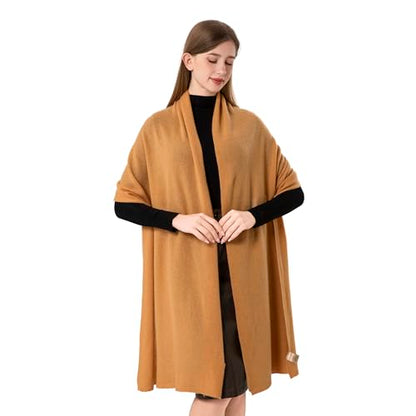 Cashmere Wrap Soft Knitted Scarf Stole for Women Airplane Travel Blanket Shawl 87x28 IN Extra Large Pashmina - color: Deep Camel