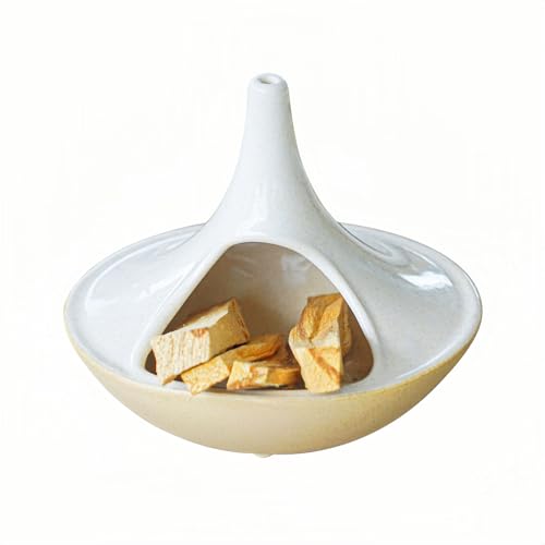 3 in 1 Incense Holder for Palo Santo Sticks Sage Bundles Cone Incense, Handcrafted Ceramic Incense Burner Holder Ash Catcher with Chimney, Smudge Bowl for Yoga Meditation Home Decor (Chimney White) - color: Chimney White