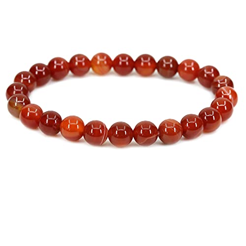 Keleny Gem Semi Precious Gemstones 8mm Natural Quartzite Stone Round Beads Crystal Stretch Bracelet 7 Inch Unisex - color: Red Banded Agate