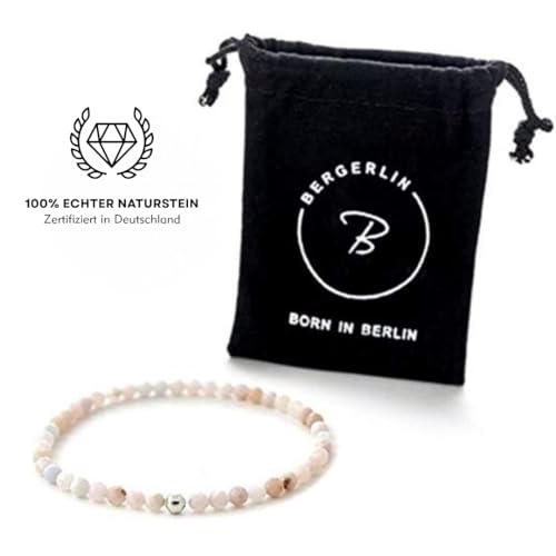BERGERLIN Real natural stone bracelet - Tested and certified in Germany - Genuine bracelets with 925 Sterling silver pearl and faceted pearls - color: Opal pink, size: Small
