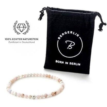 BERGERLIN Real natural stone bracelet - Tested and certified in Germany - Genuine bracelets with 925 Sterling silver pearl and faceted pearls - color: Opal pink, size: Small