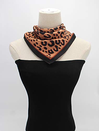ANDANTINO 100% Mulberry Silk Square Scarf for Hair-25.6" X25.6'' Women Men Natural Silk Neckerchief Digital Printed Headscarf - color: Brown Cheetah Print