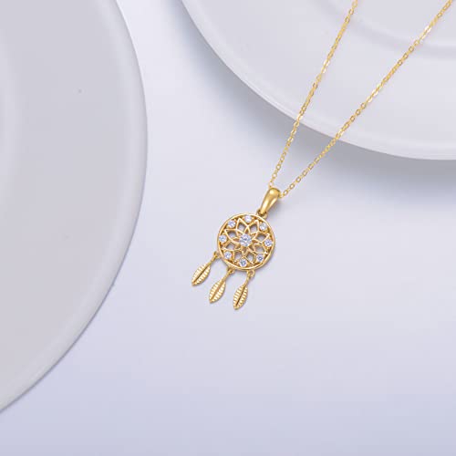 14K Gold Dream Catcher Necklace for Women, Dainty Tree of Life Necklace Birthday Gifts for Girlfriend Wife Mom Her 16+1+1 inch - color: Dream Catcher-Style 2