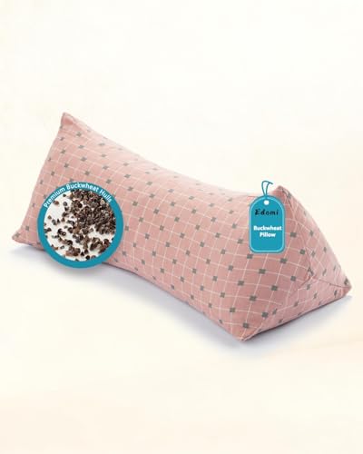 Cervical Buckwheat Roll Pillow for Sleeping,15.7"x5.9" Buckwheat Hulls Pillows Filling, Triangle Pillow for Neck Support Yoga Bolster, Adjustable Fill for Neck Pain Relief,Pink - color: Triangle-pink