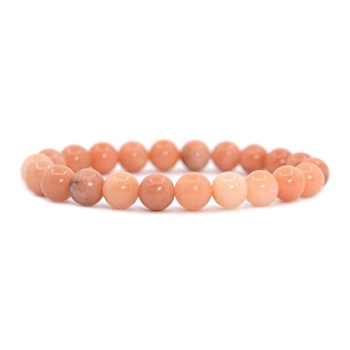 Justinstones Gem Semi Precious Gemstone 8mm Round Beads Stretch Bracelet 7 Inch Unisex - color: Peach Aventurine
