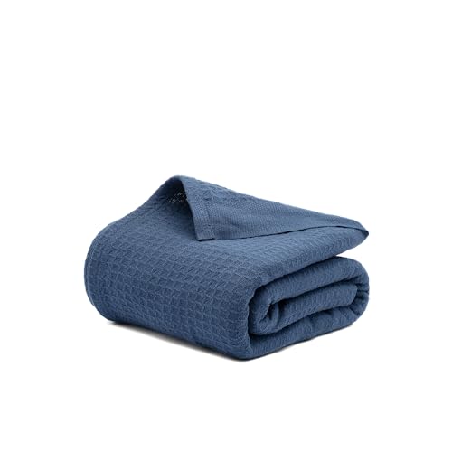 Salt Earth 100% Cotton Waffle Blanket, Queen Size 90"x92" – Lightweight All Season Throw Blanket for Couch, Bed & Bedroom, Soft Modern Cozy Cotton Blanket (Navy) - color: Navy, size: Queen