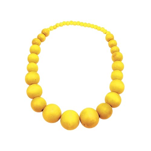 COLORFUL BLING Ethnic Natural Wood Beads Necklace for Men Women Africa Wooden Chain Chunky Strand Necklace Statement Hip Hop Jewelry - color: yellow short