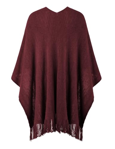 Ferand Shawl Wraps for Women, Cozy Lightweight Poncho Cape with Pockets, Warm for Fall Winter Travel - color: Dark Red