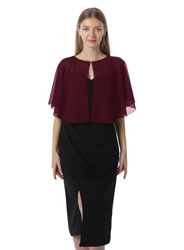 Chiffon Capelet Soft capes Shawls and Wraps for Evening Dress Wedding Cape 1920s shawl accessories for women - color: Burgundy