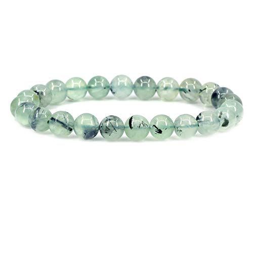 Keleny Gem Semi Precious Gemstones 8mm Round Beads Crystal Stretch Bracelets 7 Inch Unisex - color: Green Prehnite