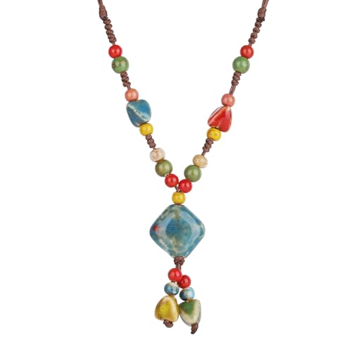 DS Boho Beaded Necklace for Women–Colorful Ceramic & African Tribal Beads, Adjustable Long Chunky Bohemian Jewelry with Gift Box Packaging,Hippie Witchy Vintage Handmade Fashion Statement Necklace - style: style-5
