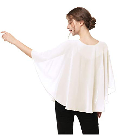 Capes for Womens Casual chiffon shawl Casual Chiffon Cape Sheer shawls and wraps Poncho Capelets Cover Up - color: Pale Champagne