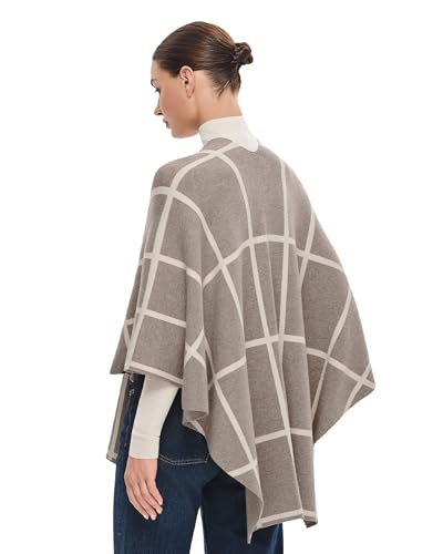 PULI Women's Elegant Shawl Wraps Soft Open Front Poncho Sweater for Spring Fall Winter - color: Classic Check-oatmeal and Barley Twist