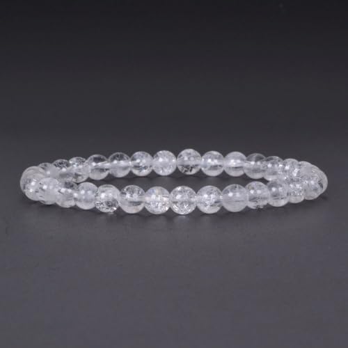 Justinstones Gem Semi Precious Gemstone 6mm Round Beads Stretch Bracelet 6.5 Inch - color: Crackle Clear Quartz