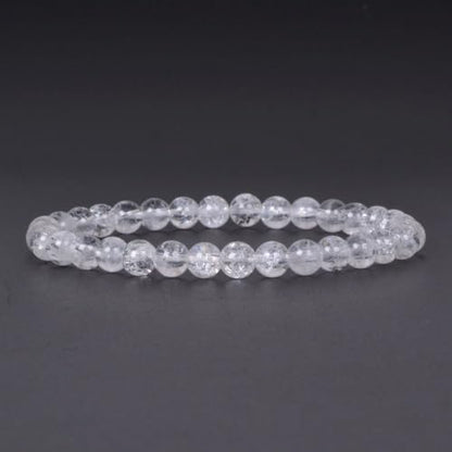 Justinstones Gem Semi Precious Gemstone 6mm Round Beads Stretch Bracelet 6.5 Inch - color: Crackle Clear Quartz