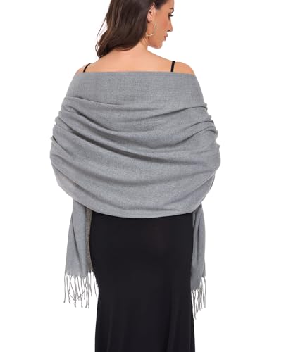 Pashmina Shawl and Wraps for Evening Dresses Resemble Cashmere Scarf for Women Wedding Winter Warm Shawls - color: Gray