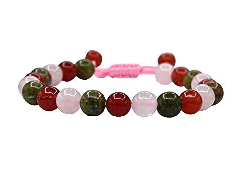 Amazing Gemstone Bracelet for Fertility Luck Manifestation - Fertility Crystals Carnelian Unakite Rose Quartz Bracelet Set for Men Women Healing Calming Anxiety Stress Relief Gifts (Adjustable) - color: Fertility