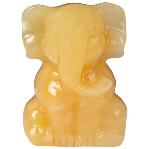 2 Inch Crystal Elephant Decor Statues, Yellow Calcite Cute Sitting Elephant Figurines, Reiki Healing Crystal Carved Animal Statues, Home Office Desk Hand Carved Decor Gifts for Women - color: Yellow