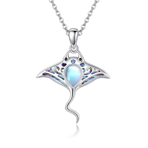 Sterling Silver Cute Animal Pendant Necklace Fox/Snake/Unicorn/Owl on Moon/Rabbit/Horse Necklace Jewelry for Women Mom Sister - style: Stingray