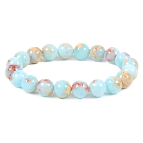 Justinstones Gemstone Crystals Chakra Beads Bracelet Crystal Healing 10mm Round Stretchable Bracelet for Her Gift - color: Dyed Blue Serpentine