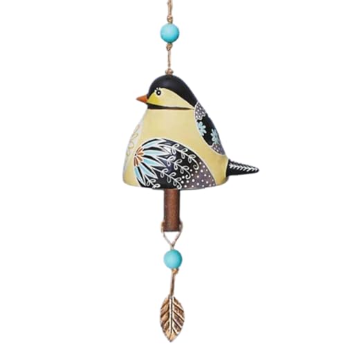 Wind Chimes for Outside – Handcrafted Small Wind Chime with Metal Leaf & Colorful Beads, Weather-Resistant Outdoor Hanging Decor for Garden, Patio, or Balcony (Single Bird-Light Yellow) - color: Single Bird-light Yellow