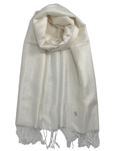 Pashmina Shawl Wrap for Women Soft Lightweight Multi-Purpose Scarf for Weddings, Parties & Casual Wear - color: Jacquard White - Pl1829