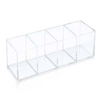 elysolpluv Clear Acrylic 4-Compartment Organizer Box, Small (7.9" × 2.7" × 3.5") – Handcrafted, Eco-Friendly, Minimal Packaging Compact Storage Organizer - size: Small