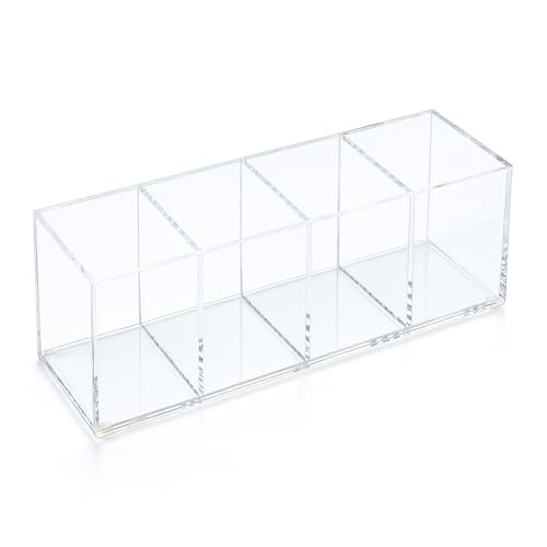 elysolpluv Clear Acrylic 4-Compartment Organizer Box, Small (7.9" × 2.7" × 3.5") – Handcrafted, Eco-Friendly, Minimal Packaging Compact Storage Organizer - size: Small