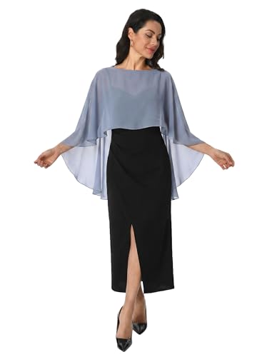 Baoqiya Women's Capelet Shawls and Wraps for Evening Dresses Soft Bridesmaid Shawl Chiffon Cape Wedding Cover Up - color: Blue Grey