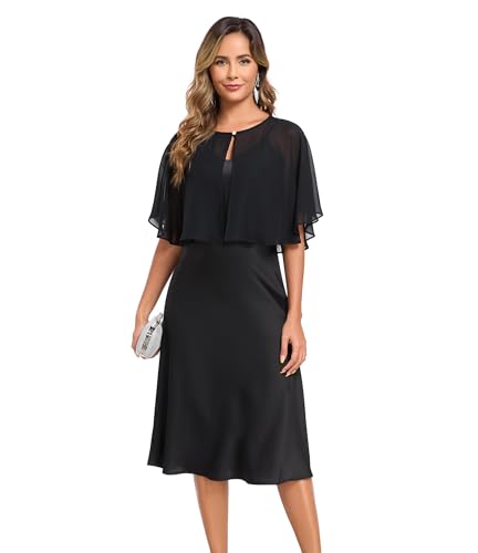 TONGFANTFL Women's Soft Chiffon Capelets Shawls and Wraps for Evening Wedding Cape Bole Cover Up - color: Black