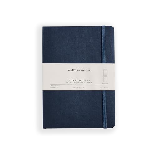 myPAPERCLIP Executive Series A5 Ruled Notebook | 192 Pages, 80 GSM, Soft Cover, A5 (5.83 x 8.27 in) | Flat Lay | Bookmark, Elastic Closure & Back Pocket | Blue - color: Blue, size: A5, Ruled