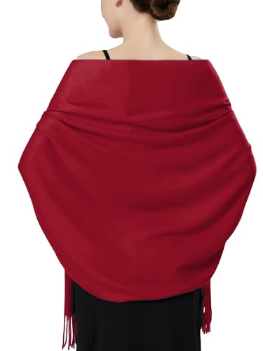 Luxurious Pashmina Feel Scarf & Shawl - Soft Solid Color Wrap for Weddings, Evening Dresses, Gifts - color: Burgundy